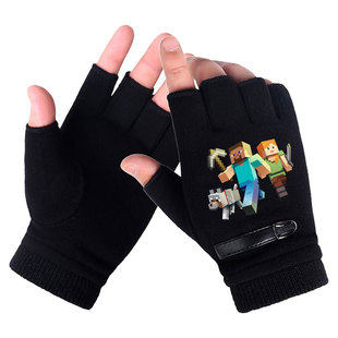 我的世界苦力帕加绒半指手套动漫男女学生冬写字骑行触屏保暖手袜