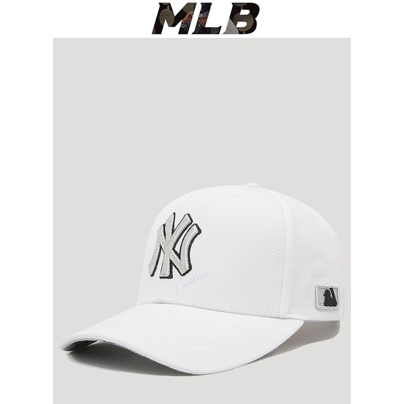 Mlb帽子春夏新款专柜正品女ny男硬顶潮白色棒球帽遮阳防晒鸭舌帽