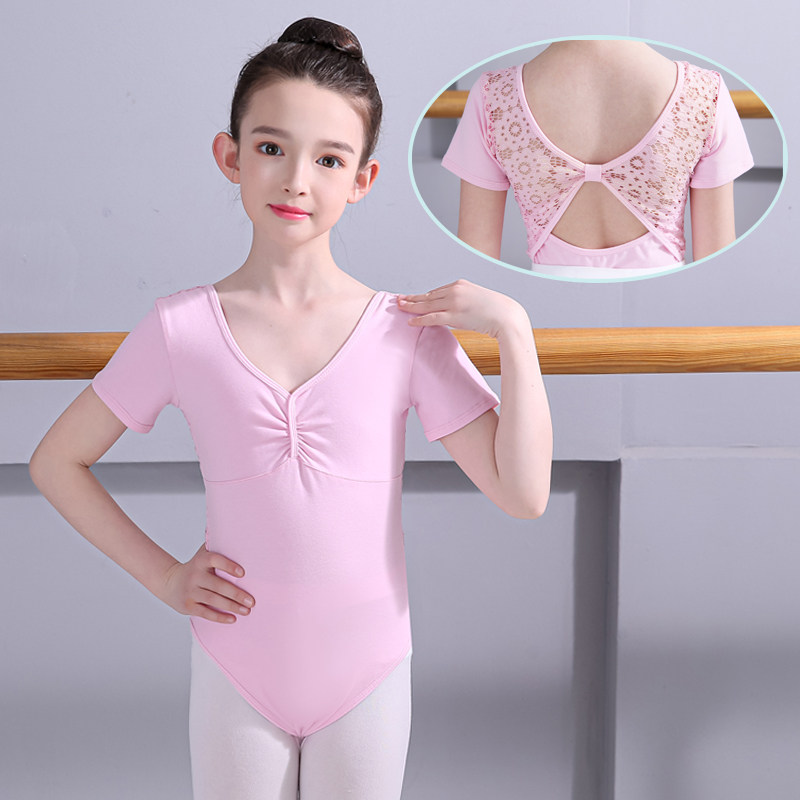 儿童舞蹈服夏季短袖蕾丝比赛练功服芭蕾舞蹈演出服蓬蓬裙套装北京