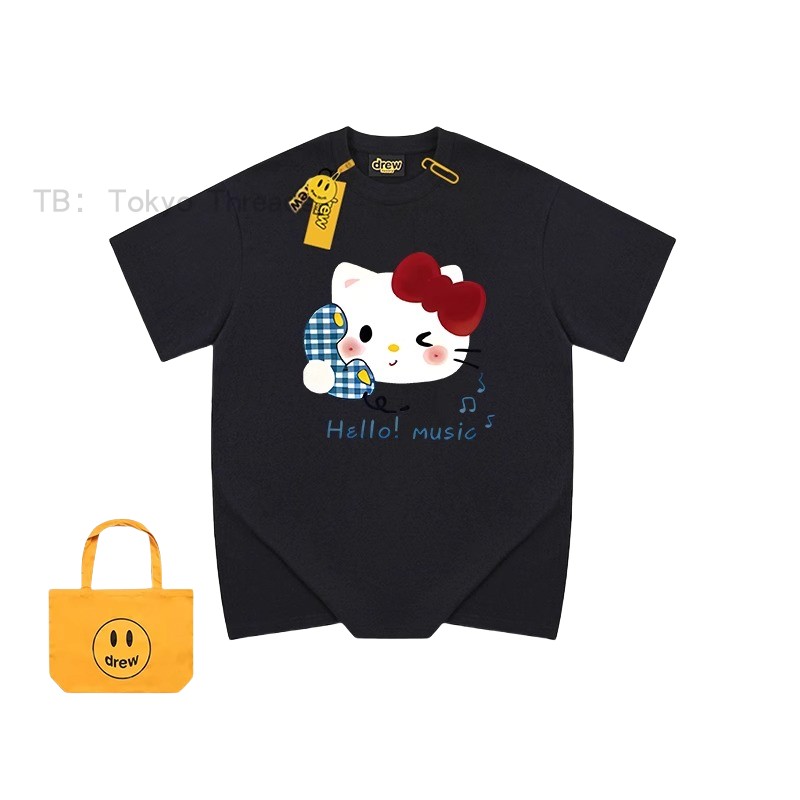 DREW*25SS 高街潮牌趣味kitty猫宽松休闲百搭情侣短袖T恤