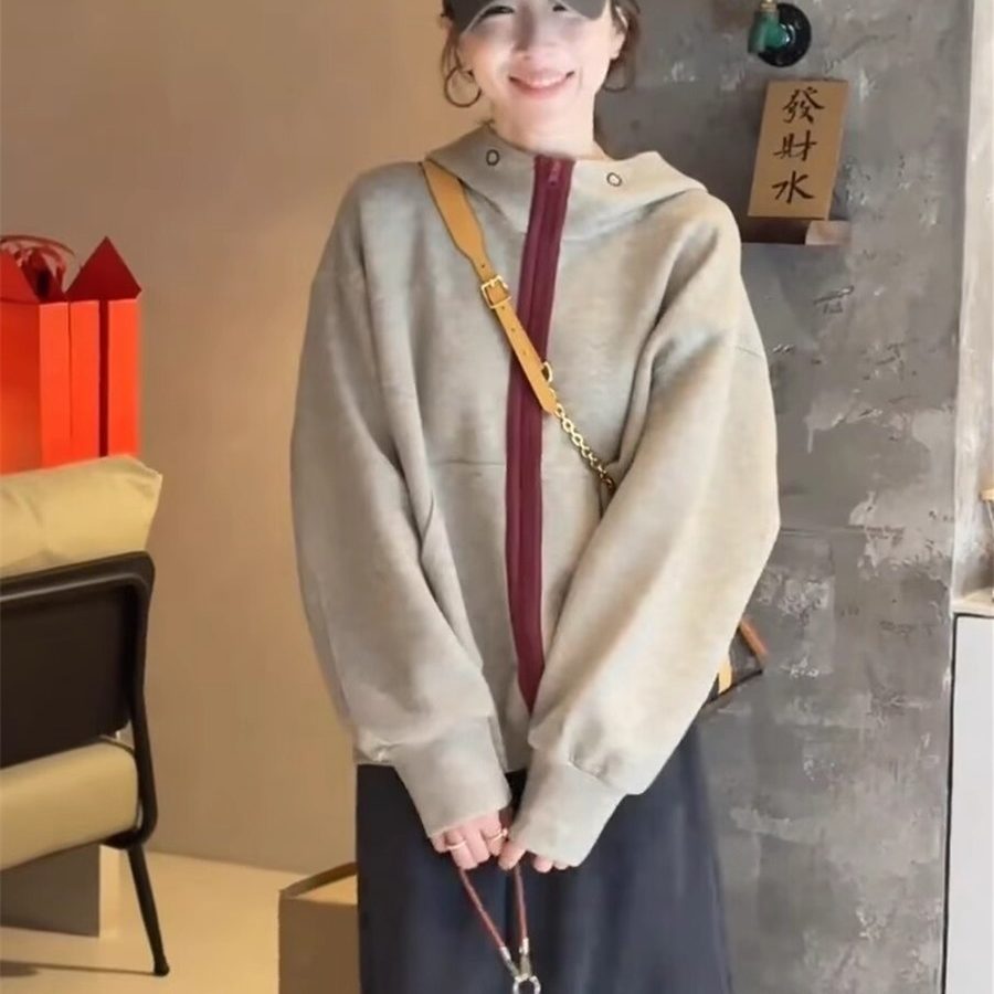 WHISPER*25AW小众潮牌联名加绒加厚休闲宽松拉链连帽卫衣外套