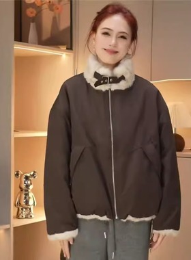 WHISPER*25AW小众潮牌联名两面穿加厚保暖仿水貂绒休闲短外套女