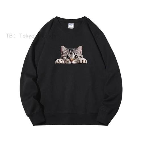 WHISPER奶茶猫咪印花圆领卫衣