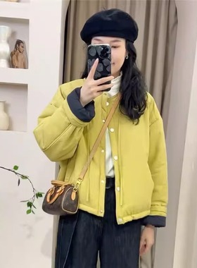 WHISPER*25AW小众潮牌联名休闲宽松加厚撞色圆领棉衣夹棉外套