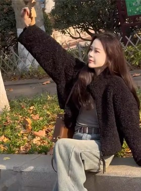 WHISPER*25AW小众潮牌联名加厚保暖百搭休闲皮毛一体短款外套女