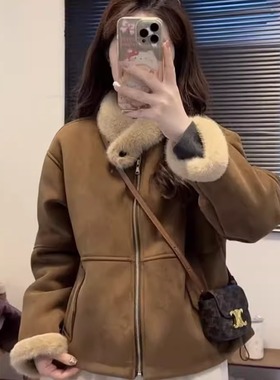 WHISPER*25AW小众潮牌联名复古百搭羊羔毛加厚加绒保暖短款外套女