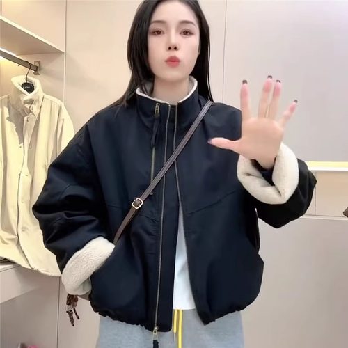 WHISPER*25AW小众潮牌联名宽松加绒加厚双拉链羊羔毛外套