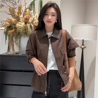 WHISPER*25AW小众潮牌联名抽绳收腰休闲宽松麂皮绒夹克外套