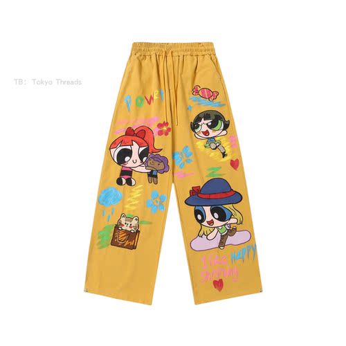 WHISPER*25SS 小众潮牌联名卡通刺绣直筒休闲宽松阔脚工装裤