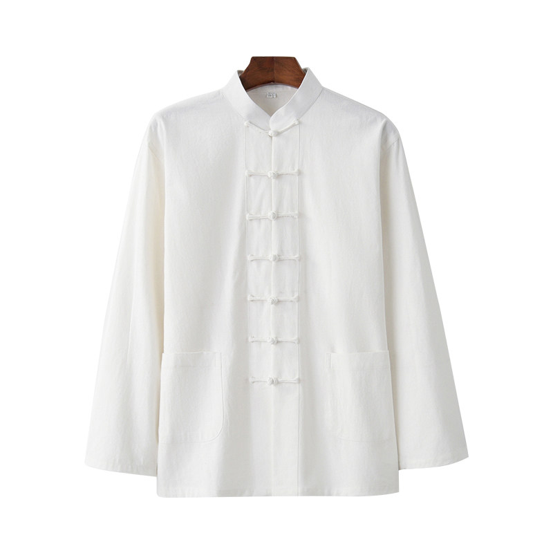 LONG-SLEEVED TANG COSTUME MENS MIDDLE-AGED AND ELDERLY SHIRTS CHINESE STYLE SPRING AND AUTUMN JACKETS ELDERLY LAY CLOTHES TEA COTTON LINEN HANFU MENS CLOTHING