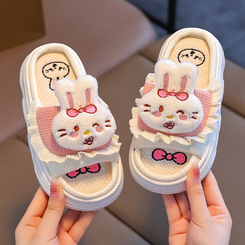 新款家居家防滑棉麻拖鞋卡通情侣