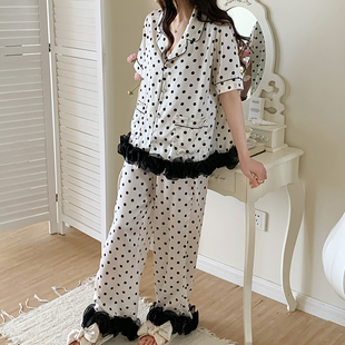 纯欲风薄款 冰丝睡衣女夏季 套装 轻奢高级感夏天凉感短袖 家居服 长裤