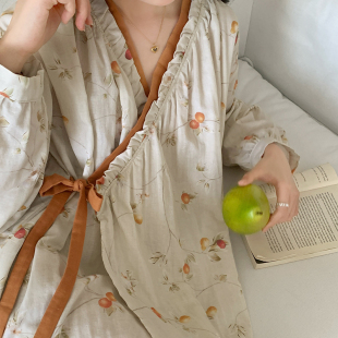 高级感睡袍石榴国风新款 睡裙汉服女士中式 睡衣家居服国风纯棉睡袍