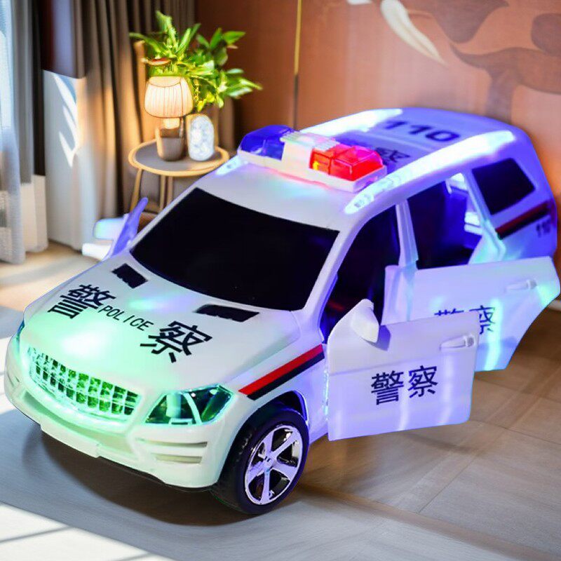 大号电动4开门万向轮警车公安警报110音乐灯光万向轮儿童玩具车模