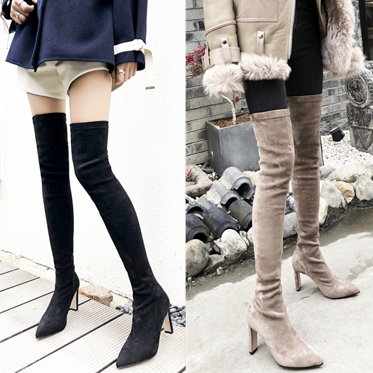 高跟过膝长靴尖头性感弹力瘦腿靴