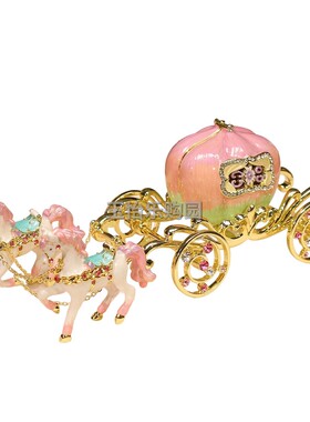 锡金属工艺品珐琅彩粉色公主双马南瓜马车摆设品家居装饰生日礼物