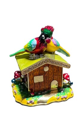 锡金属工艺品珐琅彩小鸟屋摆设品创意仿真宠物造景摆设桌上装饰品