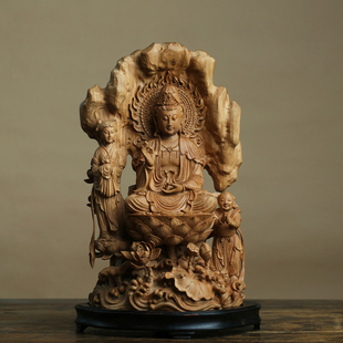大师雕刻天然印度老山檀香木雕观世音佛像客厅摆件手工雕刻工艺品