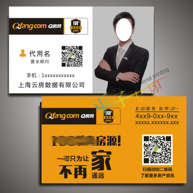 Q房网名片房地产房屋中介二维码房产名片制作印刷模板pzsw127
