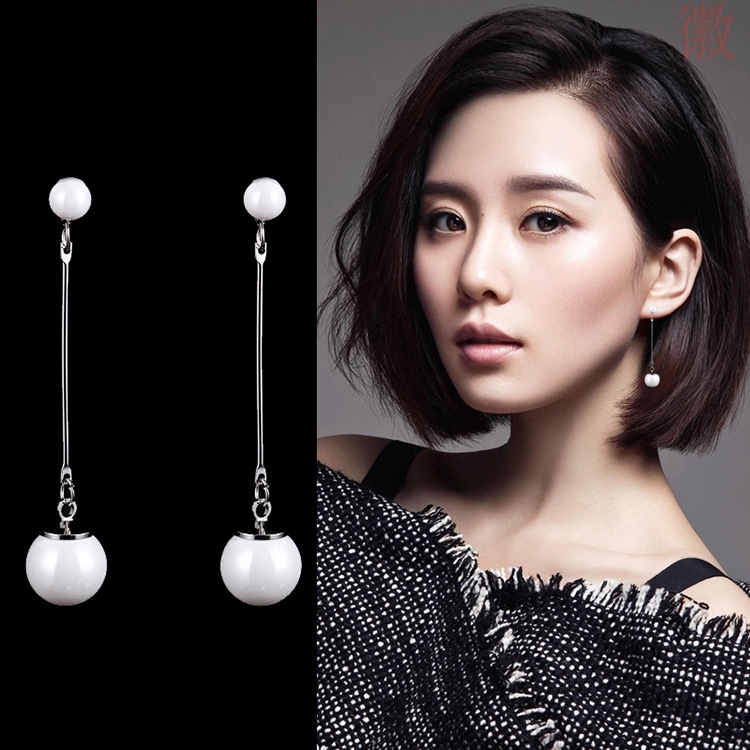 E273韩版大小珍珠长款耳环气质耳坠白色红色时尚耳饰