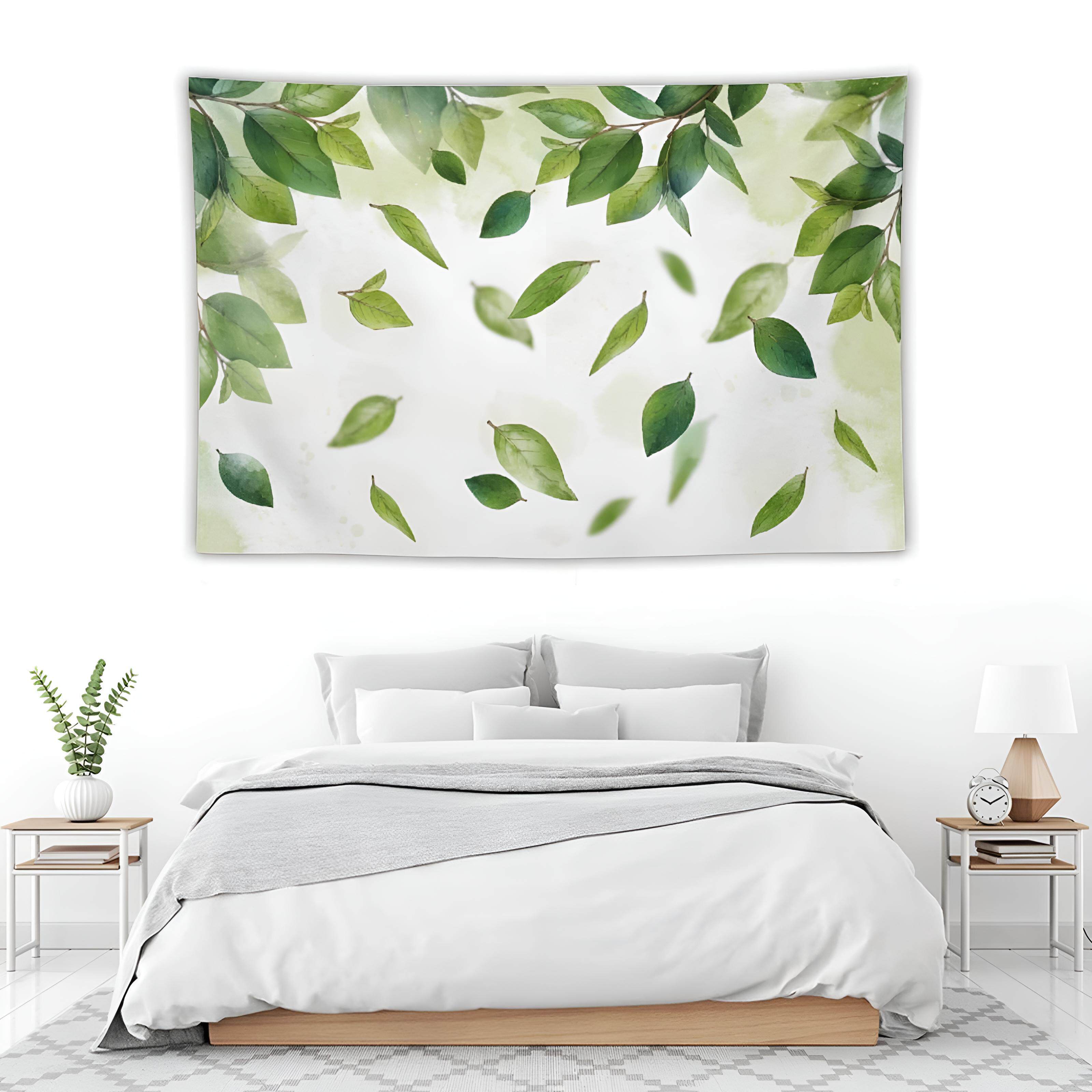 신선하고 자연적인 녹색 잎 식물 잎 그림 거실 장식 그림 포스터 배경 벽 천으로 매달려 태피스트리 커튼