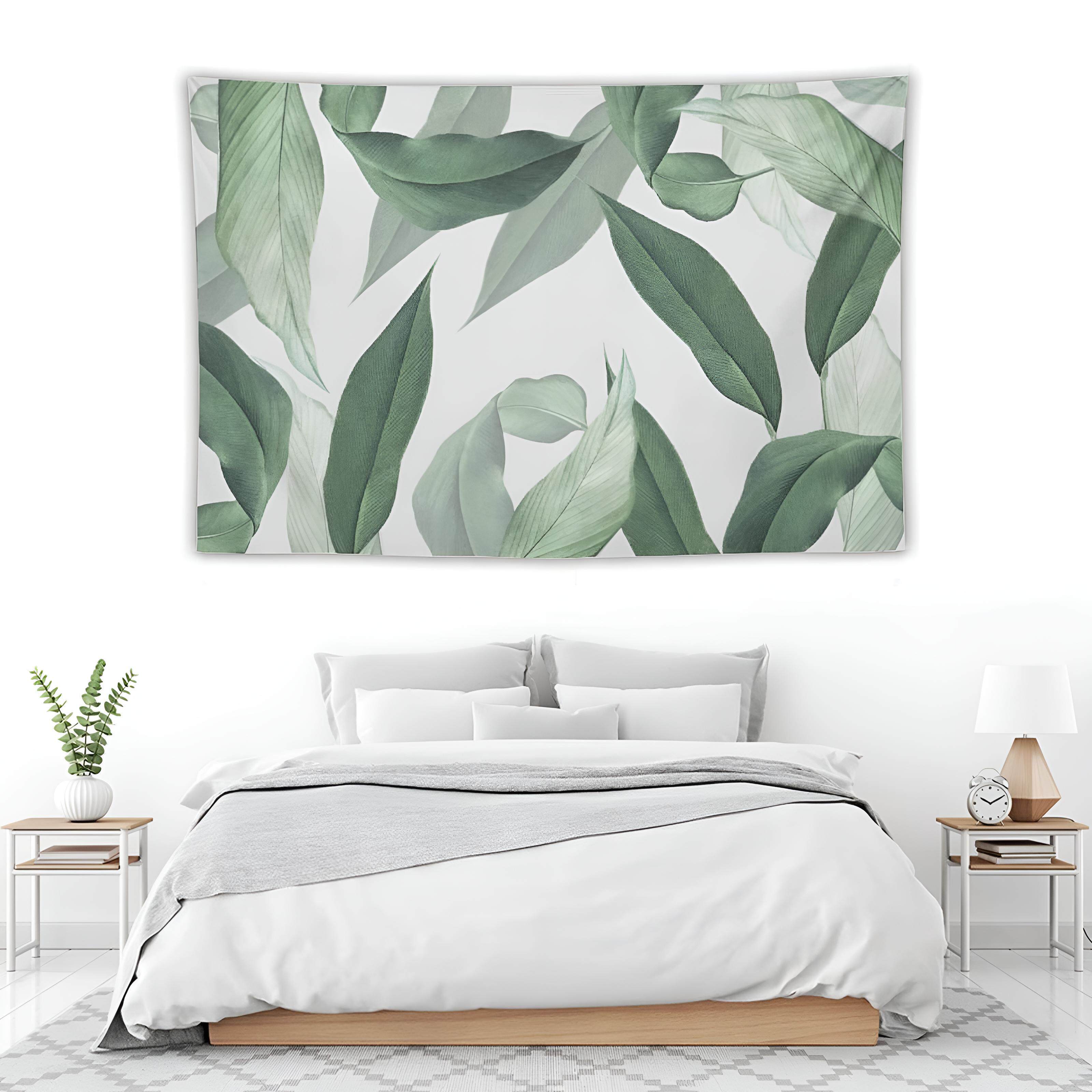 신선하고 자연적인 녹색 잎 식물 잎 그림 거실 장식 그림 포스터 배경 벽 천으로 매달려 태피스트리 커튼