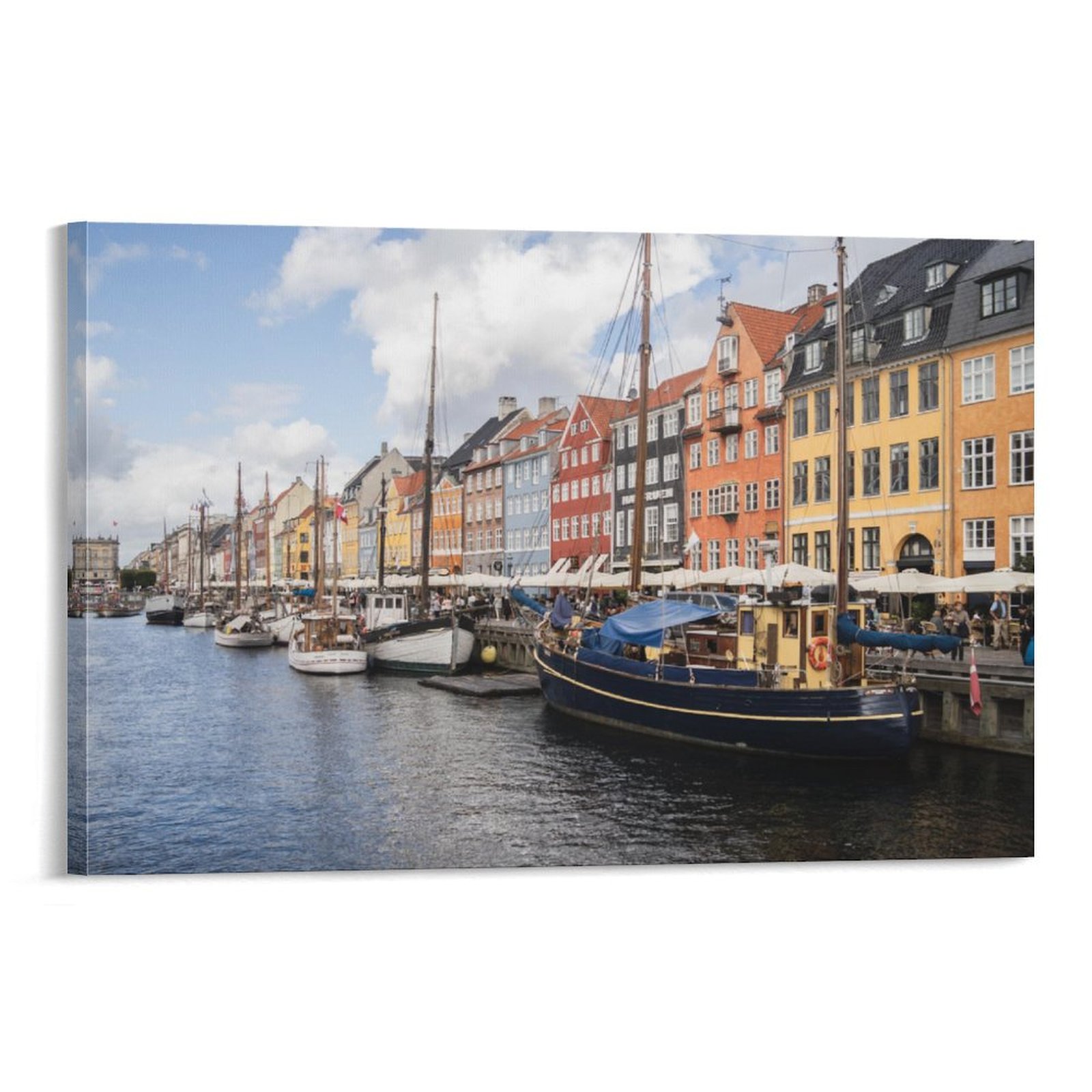 北欧城市丹麦哥本哈根夜景建筑天际线背景墙帆布无框画装饰挂画