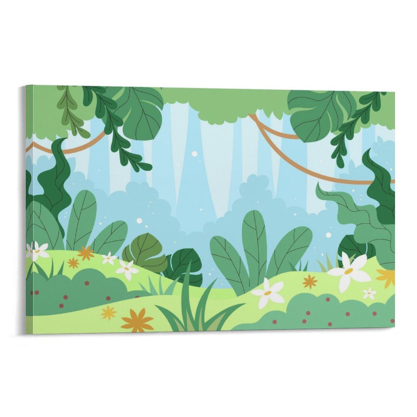 森林绿色树木大自然插画植物景色休闲背景墙帆布无框画装饰挂画,家居饰品,现代装饰画,淘宝优惠券,粉丝福利购,淘宝优惠卷