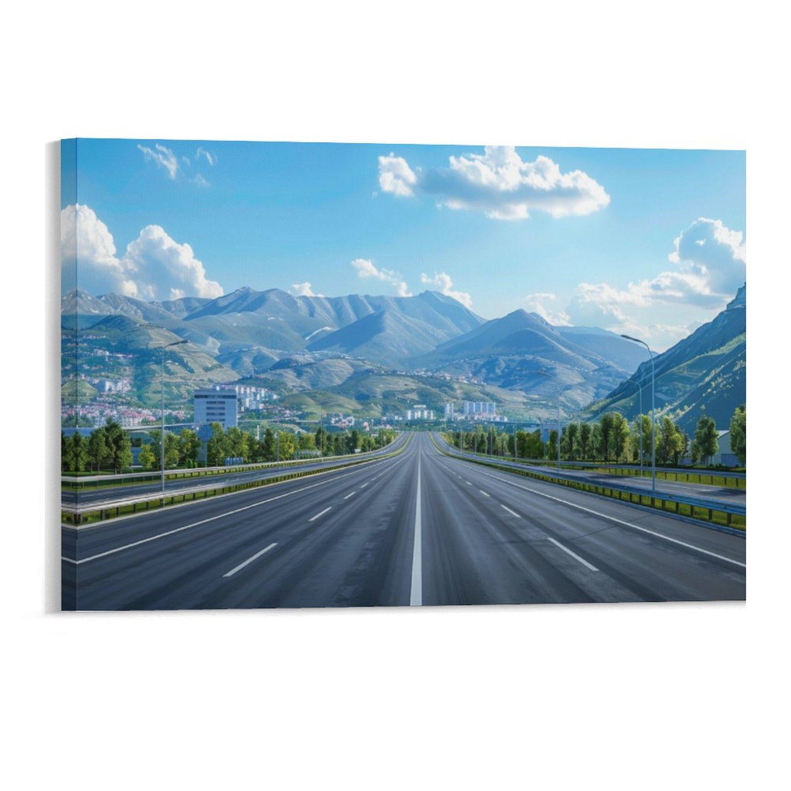 户外野外公路自驾自然风景道路房间客厅背景墙帆布无框画装饰挂画