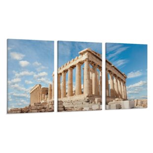 帕特农神庙古希腊卫城遗迹城堡背景墙帆布无框画三联组合装饰挂画