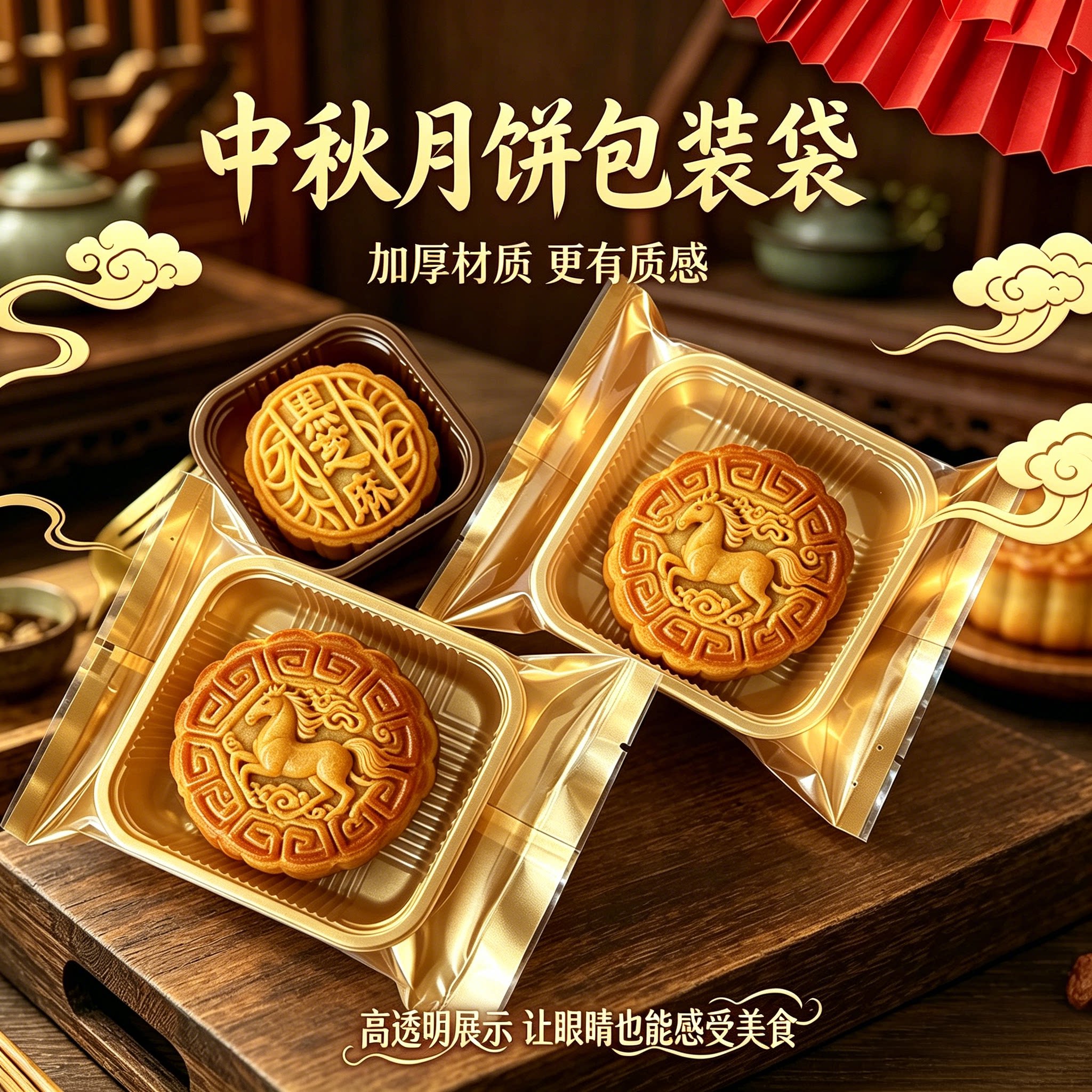 中秋月饼袋透明加厚机封月饼袋子83克100g125g广式伍仁月饼包装袋