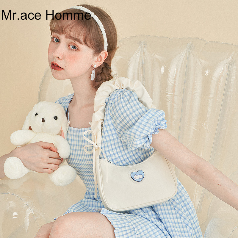 mrace爱心兔系列 设计感腋下包女夏单肩包新月包褶皱hobo可手提包