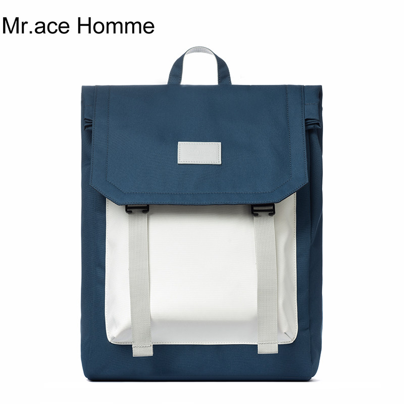 mrace撞色双肩包女大容量15寸电脑包男时尚学生书包简约旅行背包