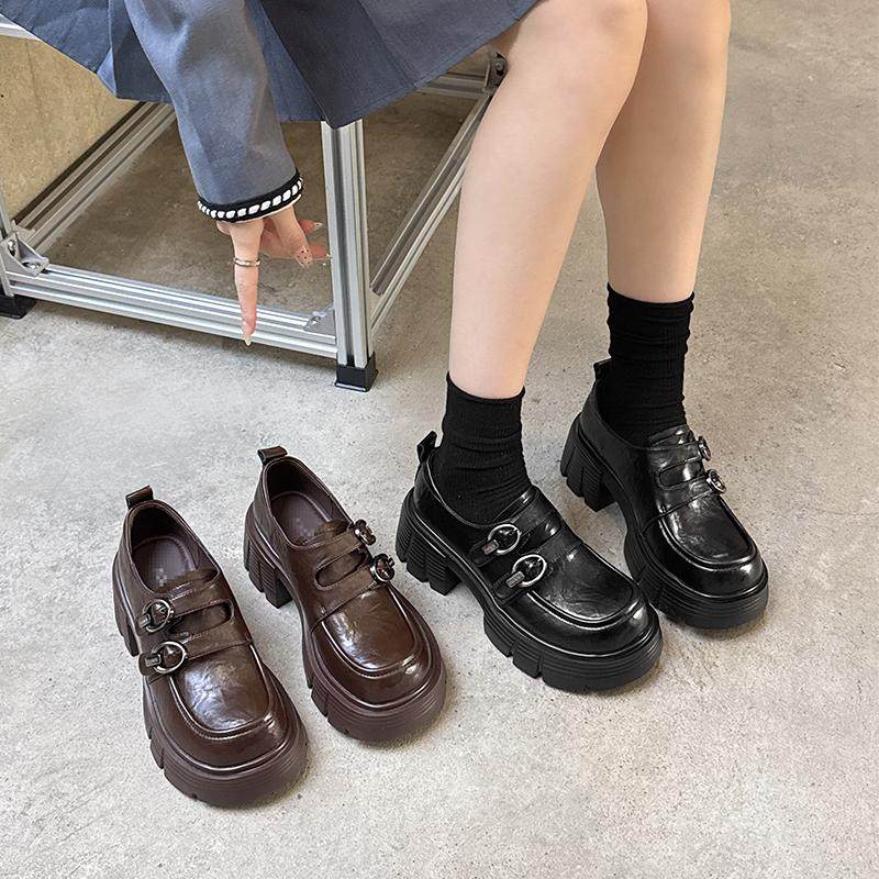 厚底增高小个子乐福鞋女2025新款鞋子秋季女款粗跟高跟小皮鞋单鞋