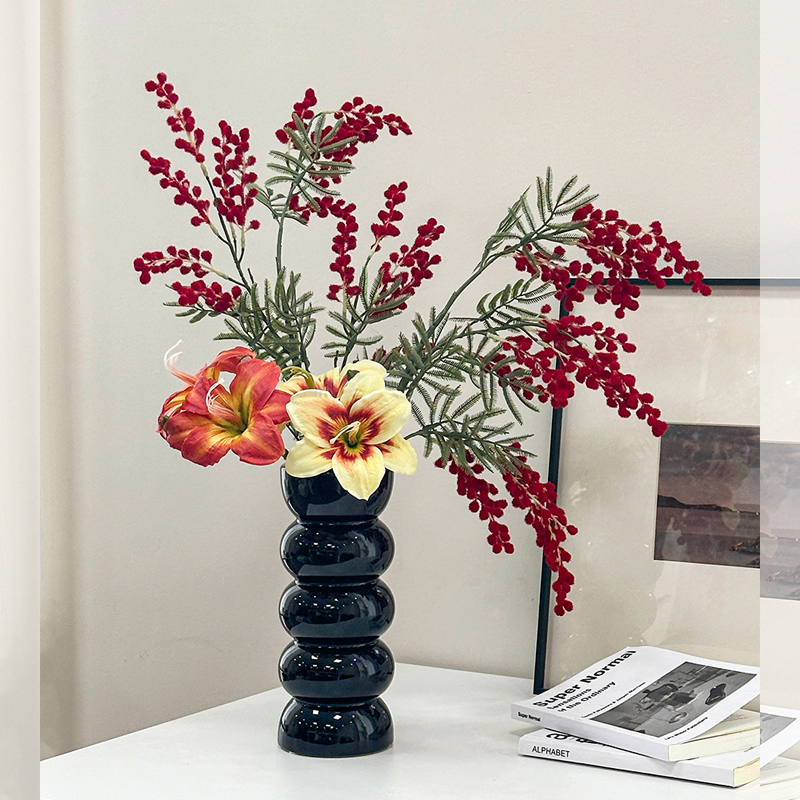 合欢花轻奢蝴蝶兰花束红色系仿真花假花摆件装饰婚房布置结婚卧室