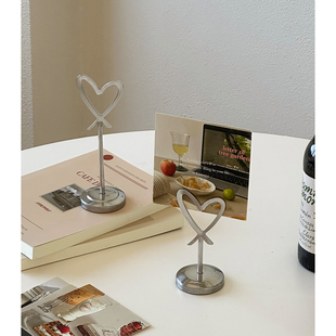 餐厅桌面装饰摆件高级感便签夹金属爱心便条夹立夹照片夹拍照道具