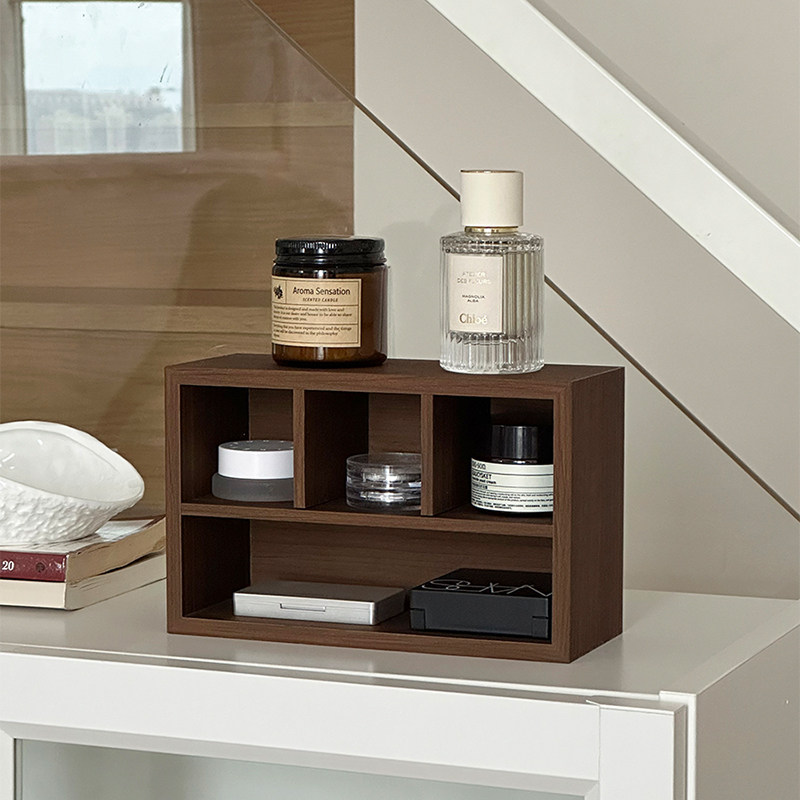 复古实木分格化妆品收纳盒长方形桌面高颜值口红储物盒卧室置物筐,收纳整理,桌面收纳盒,淘宝优惠券,粉丝福利购,淘宝优惠卷