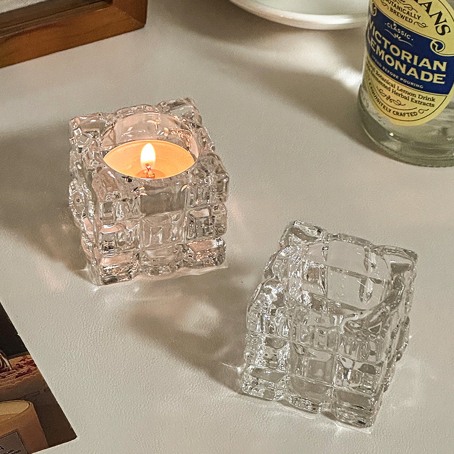ins冰块水晶玻璃烛台简约透明浪漫烛光晚餐拍照桌面装饰软装道具