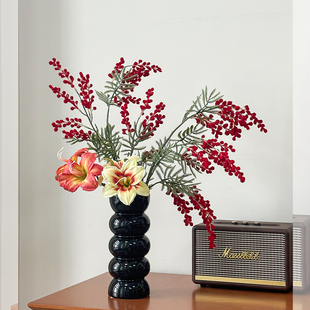 红色系仿真花合欢花轻奢蝴蝶兰花束假花摆件装饰婚房布置结婚卧室