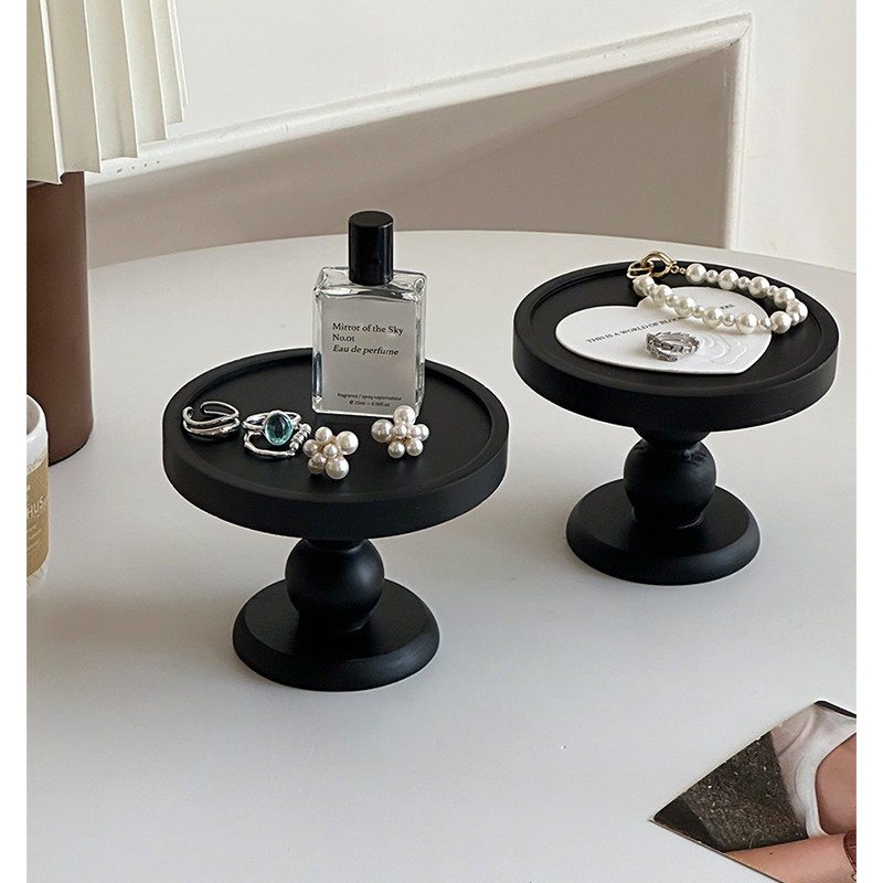 首饰展示架桌面玄关收纳架香水香薰蜡烛台复古木质收纳高脚托盘