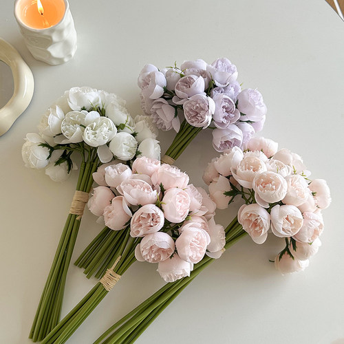 牡丹仿真花假花室内客厅装饰花摆件餐桌花摆设露莲花干花花束轻奢