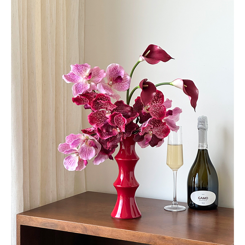 欧式红色花艺仿真花摆设蝴蝶兰婚房订婚装饰花束高级感逼真假花朵
