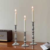 法式 高级感复古银色烛台摆件客厅餐桌氛围感蜡烛台座底座拍照道具