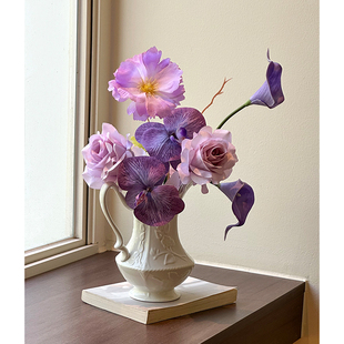 ins紫色花艺仿真花玫瑰花高档客厅餐桌假花高级插花花束装饰摆件