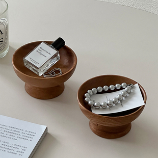 复古高脚胡桃木香薰托盘高级感木质首饰收纳摆件客厅桌面装饰摆设