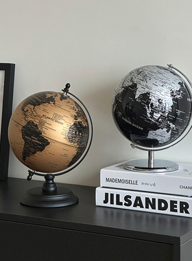 旋转地球仪桌面装饰摆件书房客厅老钱风轻奢高级感办公室创意复古