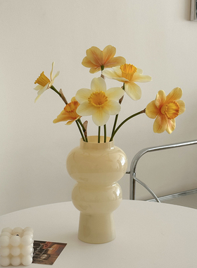 洋水仙仿真花鸡蛋花黄色假花永生花桌面摆件塑料花家居装饰道具
