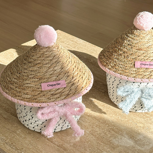 田园风耐用收纳筐创意草编置物盒编织篮装饰化妆品杂物桌面收纳盒