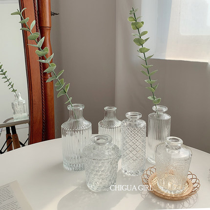 韩国玻璃迷你小花瓶ins桌面摆件插花房间装饰水培餐厅样板房法式