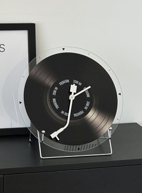 玻璃黑胶唱片摆件客厅电视柜玄关酒柜装饰品高级感桌面挂钟表摆设